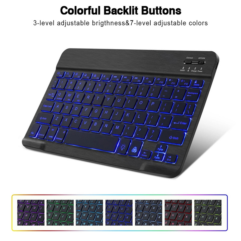 Tastatură Bluetooth RGB Tastatură fără fir Bluetooth Mini tastatură spaniolă Lumină de fundal RGB reîncărcabilă pentru tableta telefon ipad