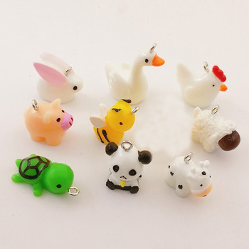 10 τμχ Animal Family Panda Bee Sheep Cow Chicken Pig Rabbit Charms Κρεμαστό Σκουλαρίκια Εφαρμογή DIY Αξεσουάρ κατασκευής κοσμημάτων