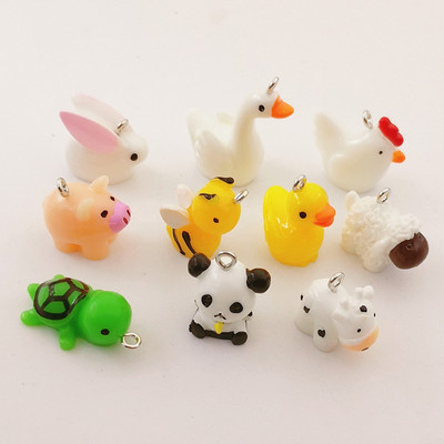 10 buc. Familie de animale Panda Albină Oaie Vaca Pui Porc Iepure Brelocuri din rășină Pandantiv Fit Cercei DIY Accesorii pentru realizarea de bijuterii