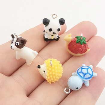 10τμχ Γούρια για Οικογένεια Ζώων Panda Hedgehog Snail Dog Turtle Resin Charms Κρεμαστά σκουλαρίκια Εφαρμογή DIY Αξεσουάρ κατασκευής κοσμημάτων