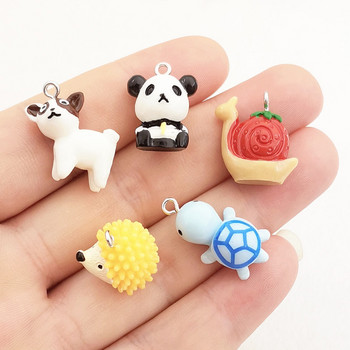 10τμχ Γούρια για Οικογένεια Ζώων Panda Hedgehog Snail Dog Turtle Resin Charms Κρεμαστά σκουλαρίκια Εφαρμογή DIY Αξεσουάρ κατασκευής κοσμημάτων