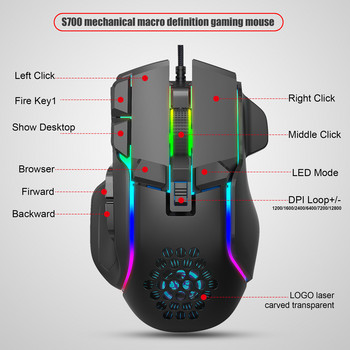 Ενσύρματο ποντίκι παιχνιδιών 12800 DPI Ρυθμιζόμενο οπτικό ποντίκι USB με 10 κουμπιά RGB ποντίκια με οπίσθιο φωτισμό για επιτραπέζιους φορητούς υπολογιστές Ποντίκι παίκτη