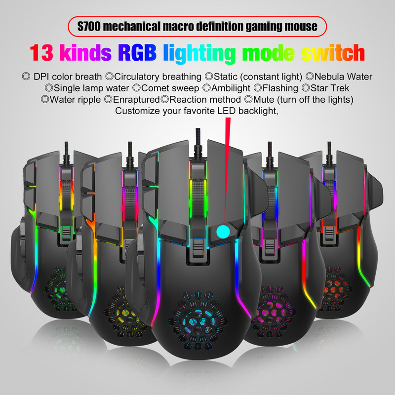 Mouse pentru jocuri cu fir 12800 DPI Mouse optic reglabil cu 10 butoane USB Mouse RGB Backlight Mouse pentru desktop, laptop, computer, mouse pentru jocuri