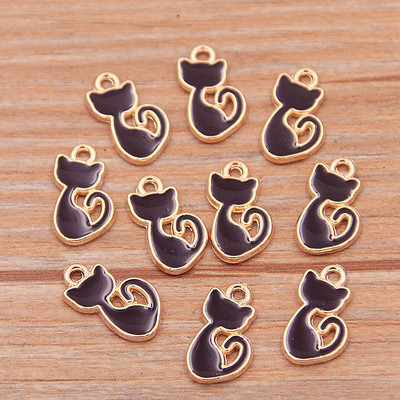 30 bucăți aliaj de metal KC auriu picătură ulei alb negru brelocuri pisici mici pandantiv cu animale pentru bricolaj brățară colier bijuterii