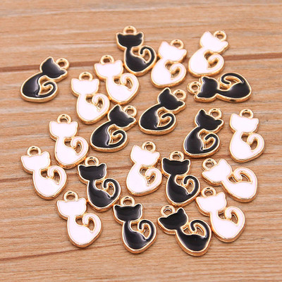 30 bucăți aliaj de metal KC auriu picătură ulei alb negru brelocuri pisici mici pandantiv cu animale pentru bricolaj brățară colier bijuterii