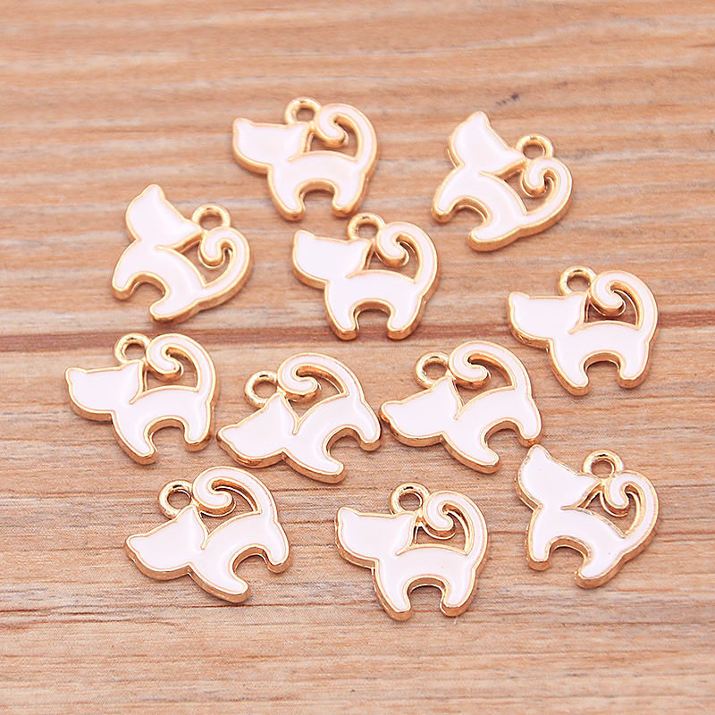 30 bucăți aliaj de metal KC auriu picătură ulei alb negru brelocuri pisici mici pandantiv cu animale pentru bricolaj brățară colier bijuterii