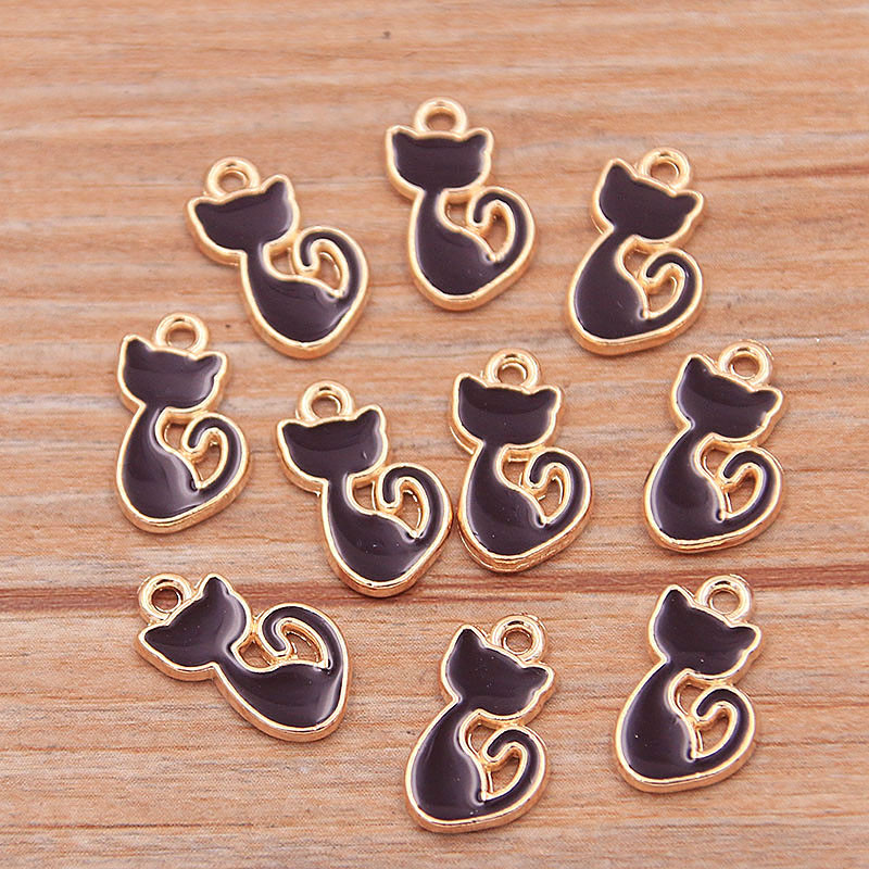 30 bucăți aliaj de metal KC auriu picătură ulei alb negru brelocuri pisici mici pandantiv cu animale pentru bricolaj brățară colier bijuterii