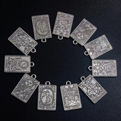 12 bucăți amestecat placat cu argint etichetă dublă laterală vrăjitoare divinație pandantiv tarot bricolaj farmec colier brățară bijuterii artizanat