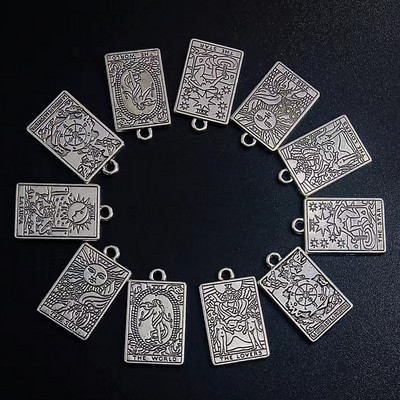 12 bucăți amestecat placat cu argint etichetă dublă laterală vrăjitoare divinație pandantiv tarot bricolaj farmec colier brățară bijuterii artizanat