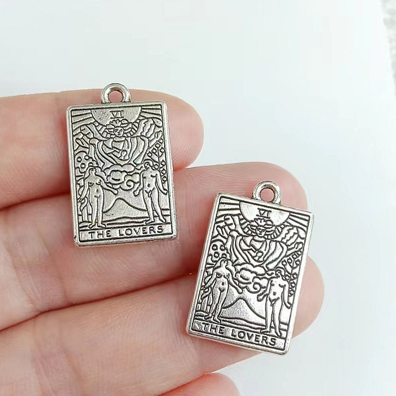 12 bucăți amestecat placat cu argint etichetă dublă laterală vrăjitoare divinație pandantiv tarot bricolaj farmec colier brățară bijuterii artizanat