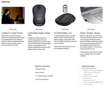M220 Wireless Mouse 1000DPI 2,4GHz Silent Slim Smart Mouse Fast Tracking Computer Laptop Tablet for Mac Os/window 10/8