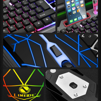 T19 Μεταλλικό φωτεινό σετ πληκτρολογίου και ποντικιού υπολογιστή με ενσύρματο παιχνίδι USB Πολύχρωμο οπίσθιο φωτισμό Μηχανικό πληκτρολόγιο και ποντίκι