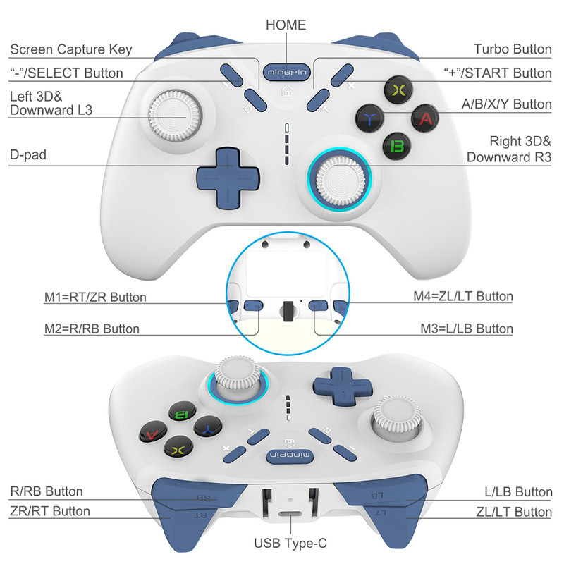 Controler de joc fără fir compatibil cu Bluetooth pentru Switch/PS4/PS3/Steam/IOS13.4+/Android (HID)/ Joystick-ul pentru gamepad Harmony OS