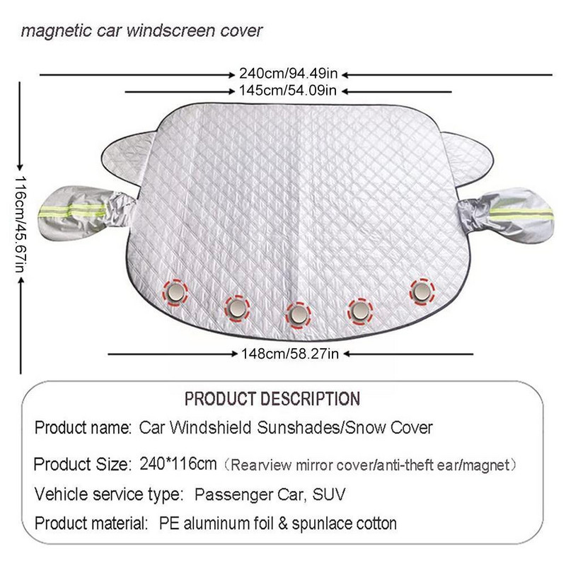 Parbriz magnetic de iarnă pentru zăpadă Protecție pentru blocuri solare pentru mașină Husă de protecție împotriva înghețului Parbriz Soare F J5G4