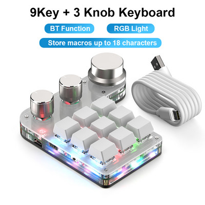 Προγραμματισμός Macro Custom 9 Key 3 Knob Πληκτρολόγιο RGB Κουμπί Copy Paste Mini Photoshop Πληκτρολόγιο παιχνιδιών Μηχανικό Macropad Hotswap