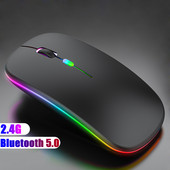 Bluetooth 5.0 vezeték nélküli egér USB újratölthető RGB világítással laptop számítógéphez PC Macbook játékegér 2,4 GHz 1600 DPI