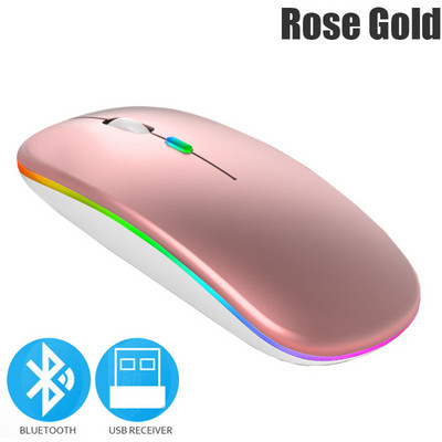 Bluetooth 5.0 vezeték nélküli egér USB újratölthető RGB világítással laptop számítógéphez PC Macbook játékegér 2,4 GHz 1600 DPI