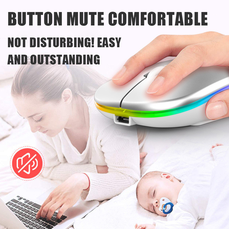 Bluetooth 5.0 vezeték nélküli egér USB újratölthető RGB világítással laptop számítógéphez PC Macbook játékegér 2,4 GHz 1600 DPI