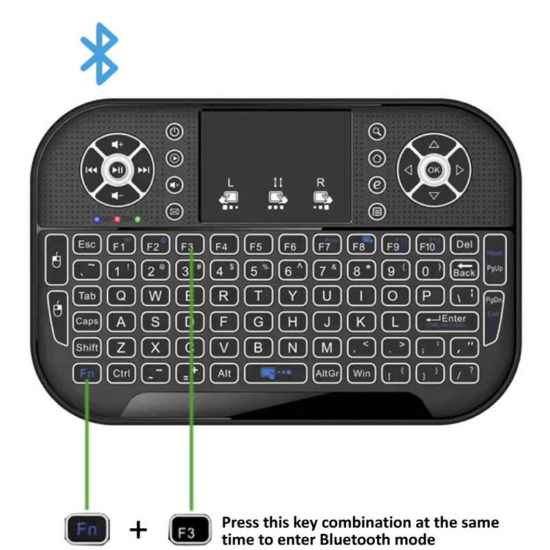 A8 Mini Bluetooth billentyűzet 2,4 GHz-es kettős módú kézi fogólap háttérvilágítású egér érintőpad távirányító Windows Androidhoz
