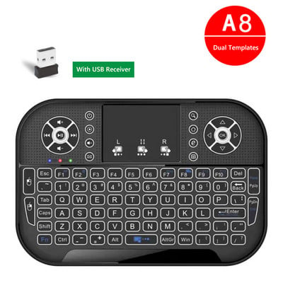 A8 Mini Punjivi Ergonomski 2.4G Air Mouse Touchpad Bežična tipkovnica s pozadinskim osvjetljenjem USB prijemnik za Smart TV Box Desktop Touchpad