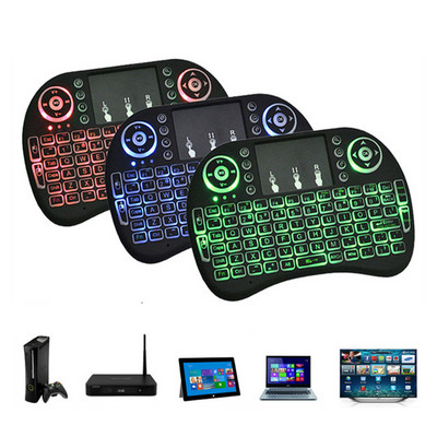 I8 Backlit Mini Wireless Keyboard Английски Руски Френски Испански Португалски 2.4G Air Mouse Remote Тъчпад за Android TV Box PC