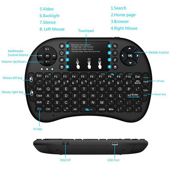 Подсветка 2.4G безжична мини ръчна дистанционна клавиатура Air Mouse с тъчпад Работи за компютър, Raspberry Pi 2, Pad, Smart TV, Windows 7