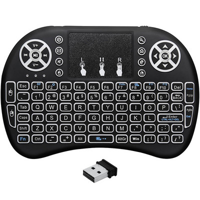 Подсветка 2.4G безжична мини ръчна дистанционна клавиатура Air Mouse с тъчпад Работи за компютър, Raspberry Pi 2, Pad, Smart TV, Windows 7