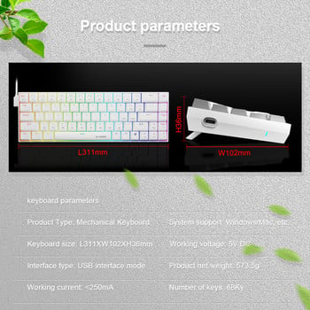 E-YOOSO Z686 RGB USB 60% Μίνι λεπτό μηχανικό gaming Ενσύρματο πληκτρολόγιο Κόκκινο διακόπτη 68 πλήκτρων Ρωσικά πορτογαλικά βραζιλιάνικα για υπολογιστές