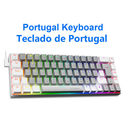 E-YOOSO Z686 RGB USB 60% Mini subțire tastatură mecanică pentru jocuri cu fir comutator roșu 68 taste rusă portugheză braziliană pentru calcul