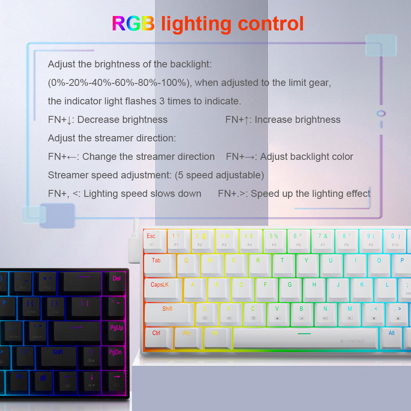 E-YOOSO Z686 RGB USB 60% Mini subțire tastatură mecanică pentru jocuri cu fir comutator roșu 68 taste rusă portugheză braziliană pentru calcul