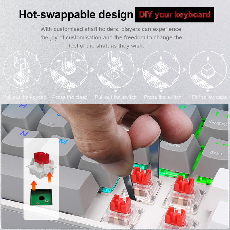 E-YOOSO Z686 RGB USB 60% Mini subțire tastatură mecanică pentru jocuri cu fir comutator roșu 68 taste rusă portugheză braziliană pentru calcul