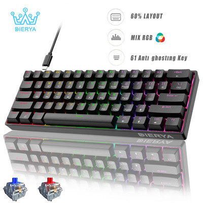 DIERYA DK61SE Mechanical Gaming Mini Keyboard RGB Backlit Wired 60% Keybored