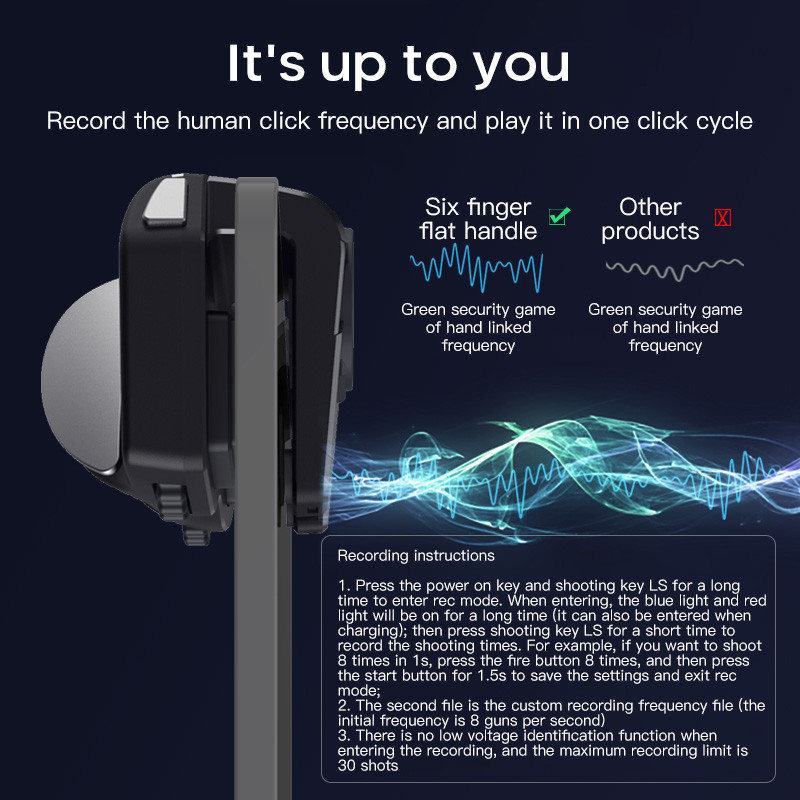 Šešių pirštų mobiliojo žaidimo PUBG valdiklis, skirtas iPad planšetiniam kompiuteriui. Šešių pirštų žaidimo vairasvirtės rankena Taikymo mygtukas L1R1 šaudyklės žaidimų pulto paleidiklis