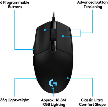 Оригинална мишка за игри Logitech G102 LIGHTSYNC/PRODIGY G203 Оптична 8000DPI 16.8M Цвят Персонализиране 6 бутона Кабелна Бяла Черна