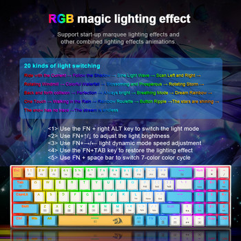 REDRAGON K688 RGB USB Mini Mechanical Gaming Keyboard Blue Red Switch 78 Keys Gamer for PC Αποσπώμενο καλώδιο για φορητό υπολογιστή