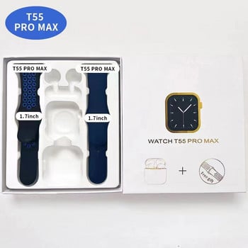 2022 НОВ T55 Pro Max Smartwatch TWS Earphone 2 In1 Heart Rate Monitor Multi-sport Mode 1,71-инчов екран Смарт часовник за мъже