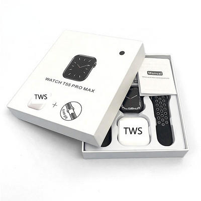 2022 НОВ T55 Pro Max Smartwatch TWS Earphone 2 In1 Heart Rate Monitor Multi-sport Mode 1,71-инчов екран Смарт часовник за мъже