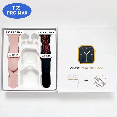 2022 NEW T55 Pro Max Smartwatch TWS Earphone 2 In1 Heart Rate Monitor Λειτουργία πολλαπλών αθλημάτων με οθόνη 1,71 ιντσών Έξυπνο ρολόι για άνδρες