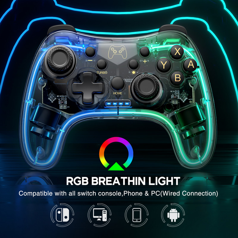 Controler fără fir pentru Nintendo Switch OLED/NS/IOS/Android cu lumină de respirație RGB Conexiune prin cablu Gamepad pentru PC/Steam