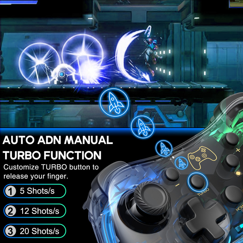 Controler fără fir pentru Nintendo Switch OLED/NS/IOS/Android cu lumină de respirație RGB Conexiune prin cablu Gamepad pentru PC/Steam