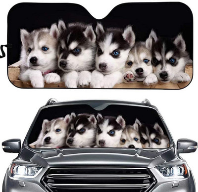 Greture Husky Dog Parasolar pentru parbriz pentru mașină, SUV, camion, fereastră din față, umbrire de soare, capac de protecție 57 x 27,5 inci, parasolar pentru mașină