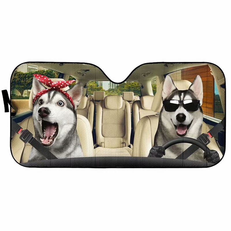 Greture Husky Dog Parasolar pentru parbriz pentru mașină, SUV, camion, fereastră din față, umbrire de soare, capac de protecție 57 x 27,5 inci, parasolar pentru mașină