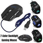 5500DPI 7 spalvų spalvinga švytinti žaidimų pelė Reguliuojama 7 mygtukų USB apšvietimas Laidinės žaidimų pelės Kompiuterio priedai
