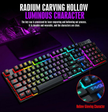 RU ДОСТАВКА Геймърска механична клавиатура Комплект мишка Rainbow Backlight Кабелна смесена клавиатура с подсветка 104 клавиша Anti-ghosting за геймърски компютри