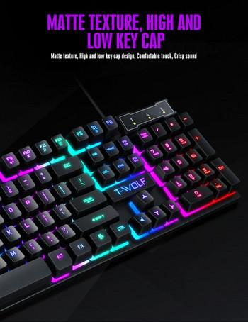 RU SHIPPINGGaming Mechanical Keyboard Mouse Set Rainbow Backlight Wired Mix Backlit Keyboard 104 Keys Anti-ghosting for Gamer PC