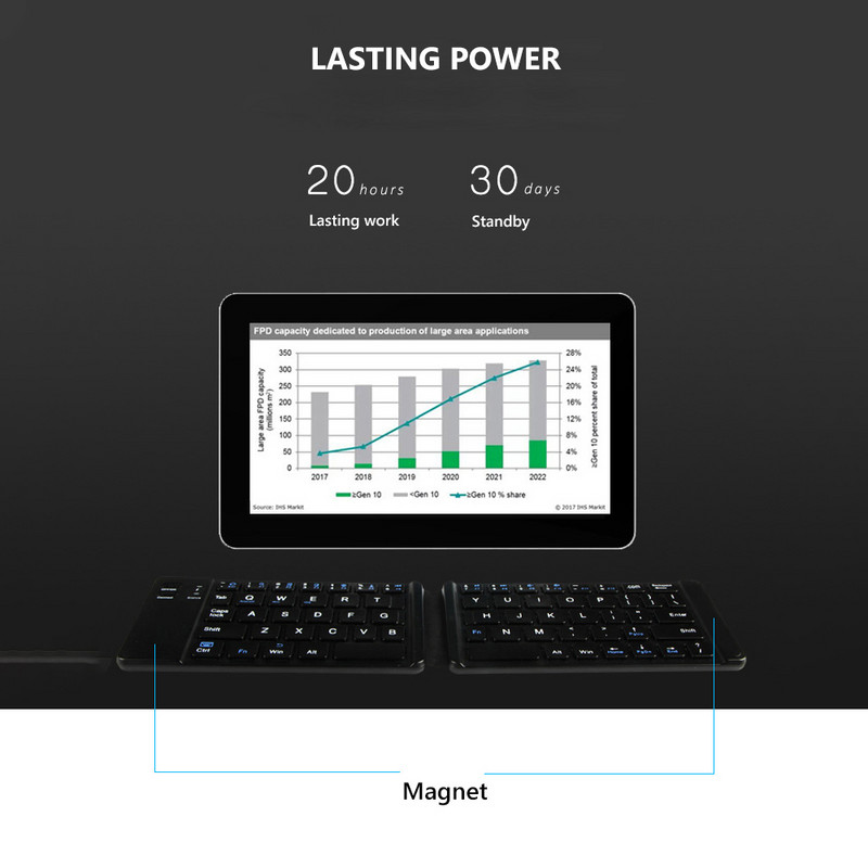 Beyour Mini tastatură pliabilă Bluetooth, tastatură fără fir portabilă pliabilă la 180 de grade pentru tabletă IOS/Android/Windows telefon mobil