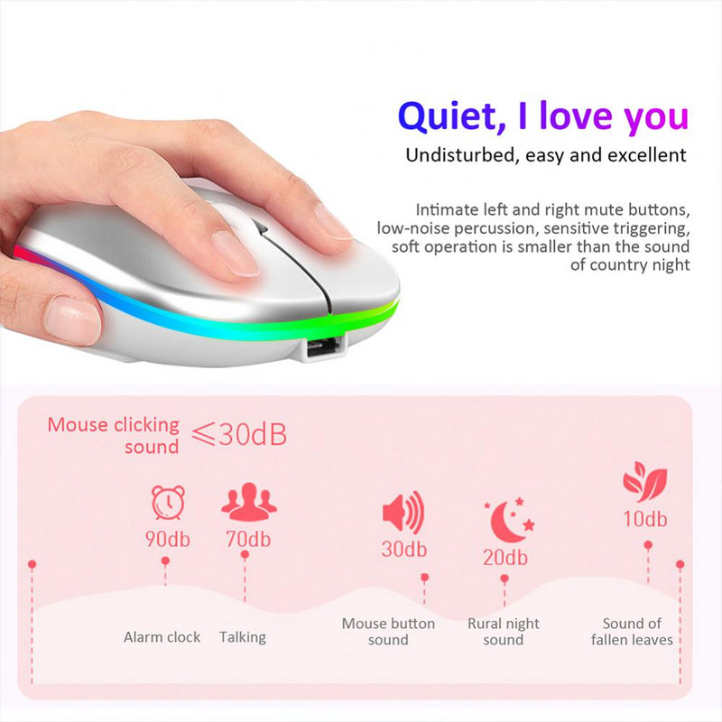 Nauja „Bluetooth“ belaidė pelė su USB įkraunama RGB pelė, skirta asmeniniam kompiuteriui „Macbook“ kompiuteriui nešiojamam kompiuteriui žaidimų pelė Gamer 1600DPI 2,4 GHz