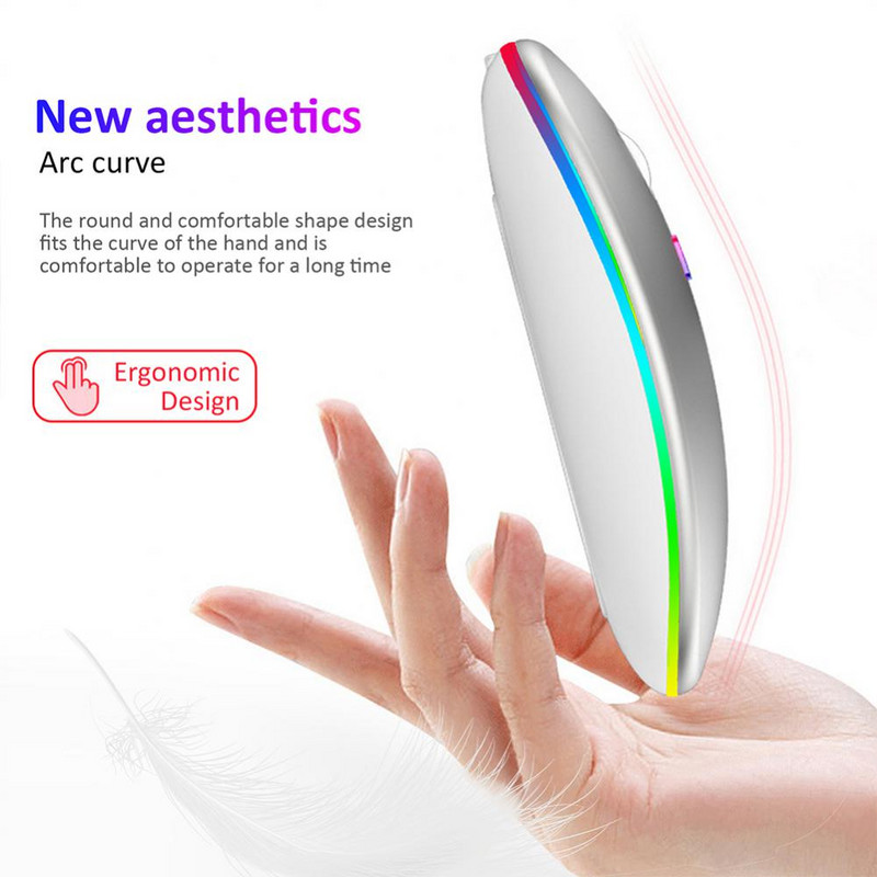 Nauja „Bluetooth“ belaidė pelė su USB įkraunama RGB pelė, skirta asmeniniam kompiuteriui „Macbook“ kompiuteriui nešiojamam kompiuteriui žaidimų pelė Gamer 1600DPI 2,4 GHz