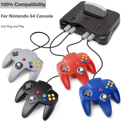 Pachet de 2 controler clasic cu fir N64 Jocuri retro 64 de biți Gamepad Joystick Controler de înlocuire pentru consola de jocuri video N64