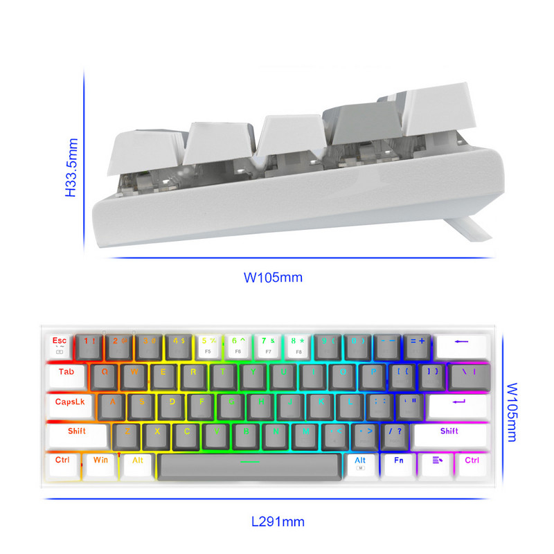 E-YOOSO Z11 RGB USB 60% Mini tastatură mecanică pentru jocuri întrerupător albastru roșu 61 taste Cablu detașabil cu fir, portabil pentru computer de călătorie